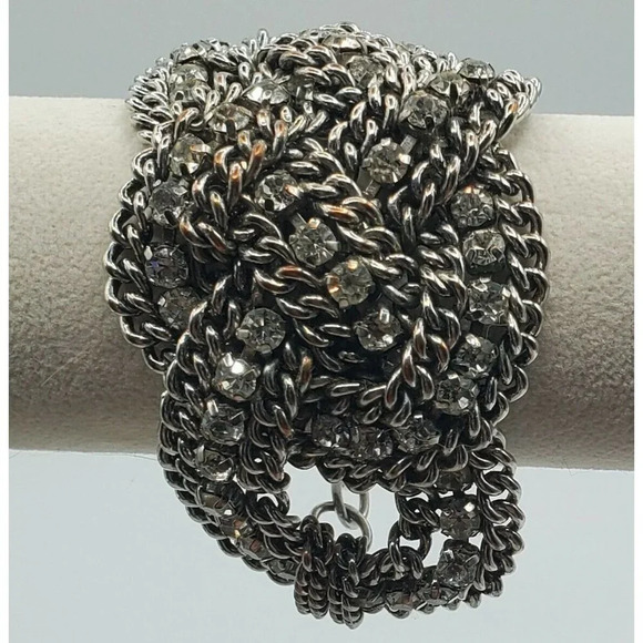 Stella & Dot Bold Silver Chain Crystal Rhinestone - Picture 3 of 10